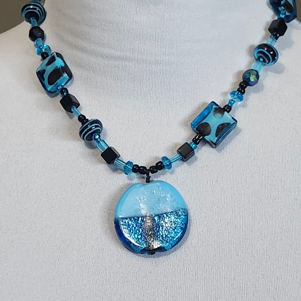 Blue Black Beaded Necklace Handmade Fashion Jewelry Accessory Gift for Her